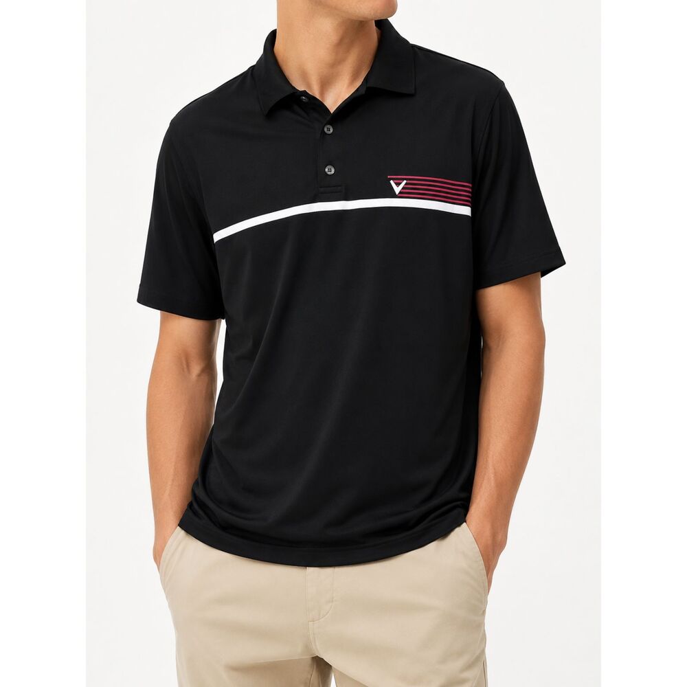 Callaway Golf Polo Shirt Men's Large Black Performance Stripe Opti-Dri Athletic